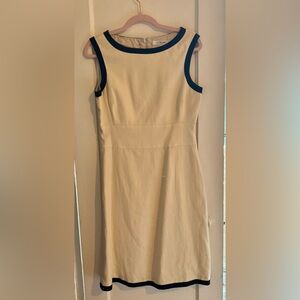 LK Bennett London Cream Sheath Dress with Navy Trim. US 8. Classic NWOT